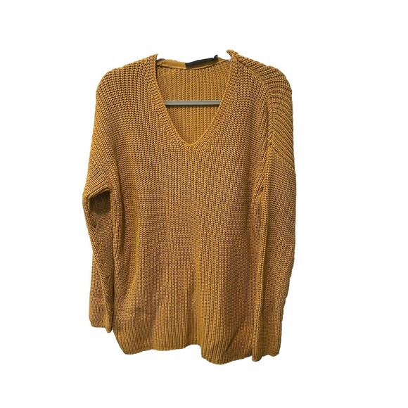 Jenni Kayne Mustard Color Cabin Cable Knit Fisherman Sweater Organic Cotton Sz S - Picture 3 of 9